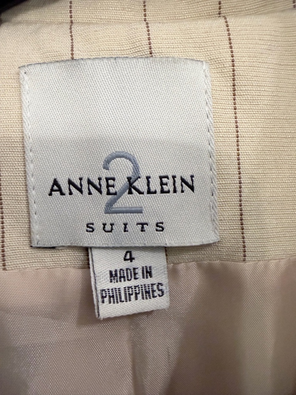 Anne Klein Beige Pinstripe Blazer and Skirt Set - Picture 8 of 9